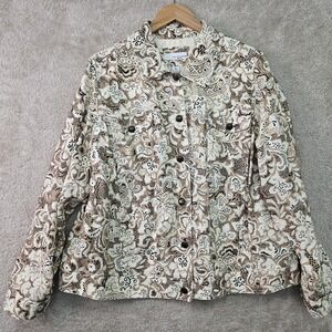 Anthropologie Lucy & Laurel Linen Jacket Womens 2X Paisley Boho Trucker Style